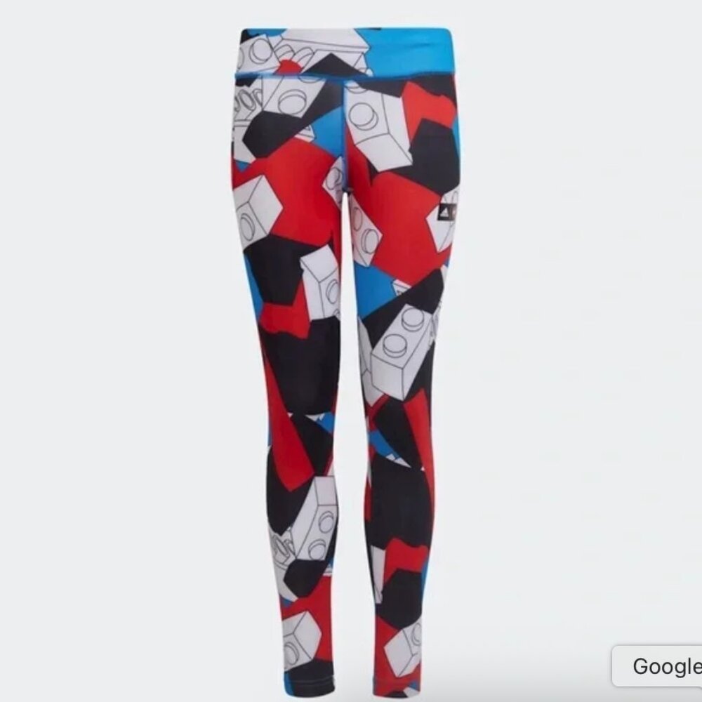 Leggings Adidas Classic Lego Collab Youth Size 11-12 Medium Lego Brick Print